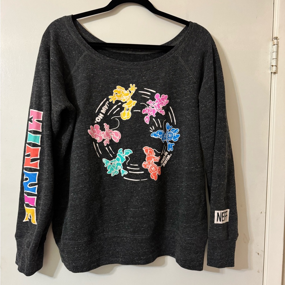 Neff Women's Charcoal Disney Sweater with Colorful Graphic